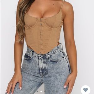 White Fox NWT Stay Young Tan Bustier cropped with adjustable straps.